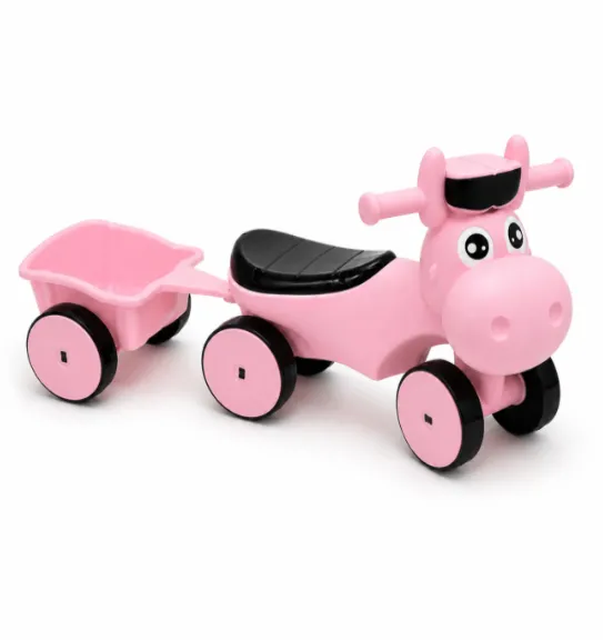 Ride-on „Tăuraș” cu 4 roți, cu remorcă, lumini și sunet, roz, cod 10190b