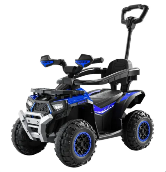 Tolocar ATV pentru copii, cu mâner parental, muzică și lumini, design sport, albastru (605723)