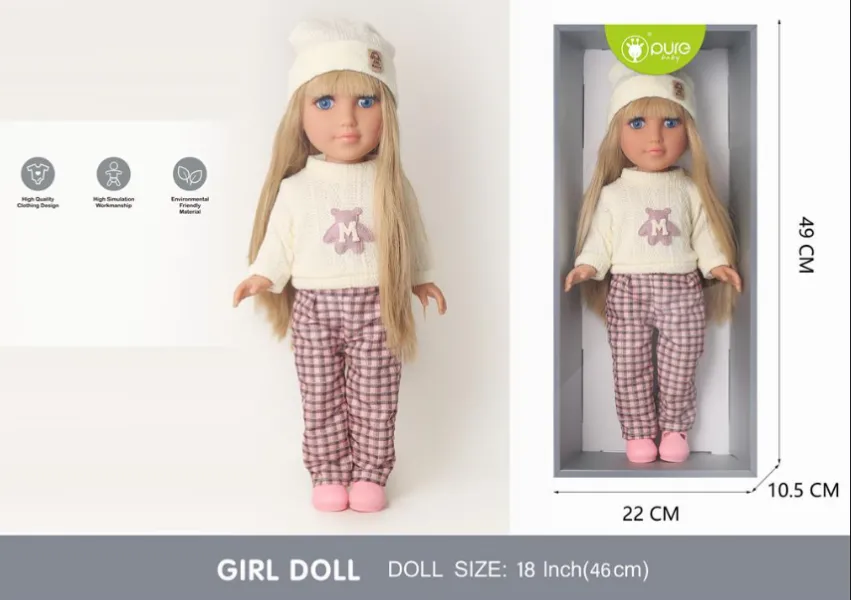 Păpușă Pure Baby, 46 cm, în pantaloni, DF18-053K