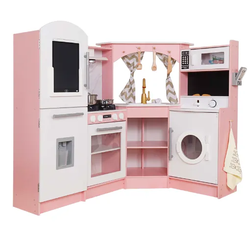 Bucătărie din lemn cu accesorii și funcții, 134*80*99cm, roz, W10C933J Bucătărie din lemn cu accesorii și funcții, 134*80*99cm, roz, W10C933J