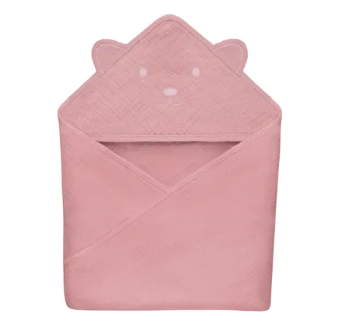Prosop de baie Lionelo Muslin Hooded Towel Pink Baby, 80x80 cm