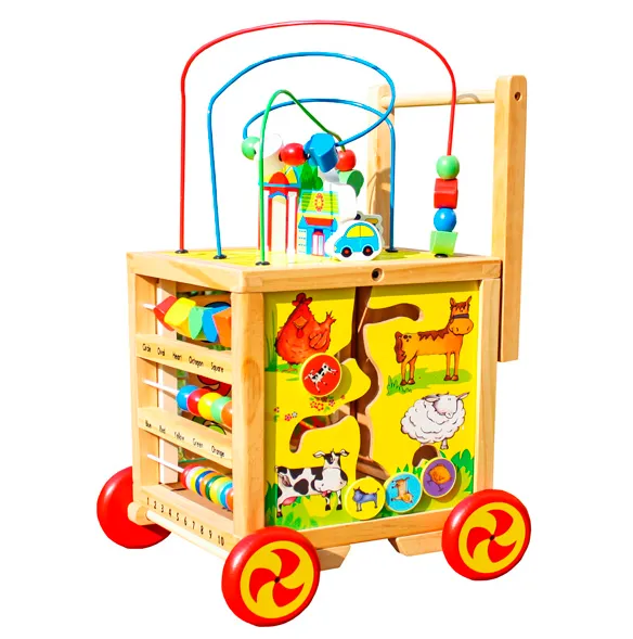 Cub educational din lemn, ocupat, pe roti W11B128