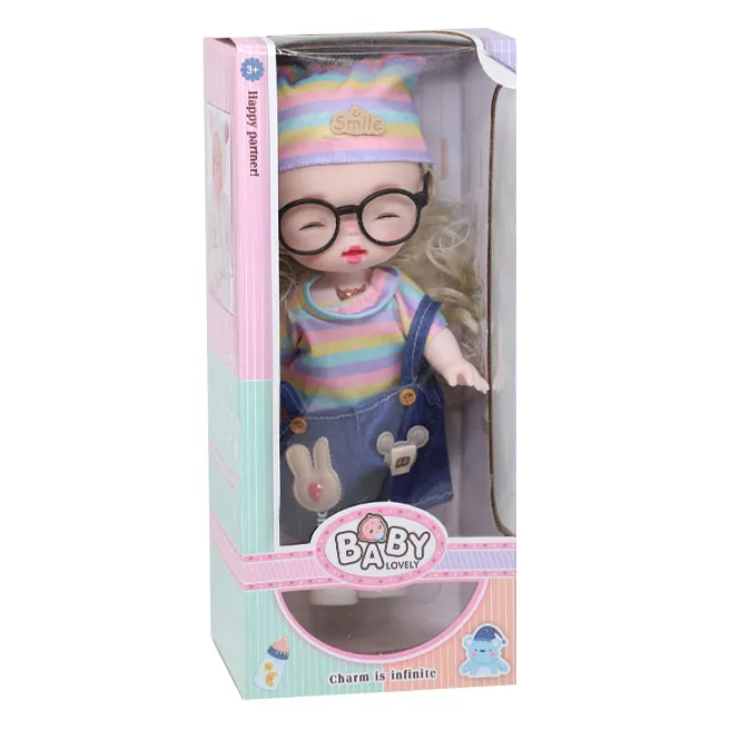 Păpușă cu ochelari 30 cm, tricou curcubeu, cod 822132
