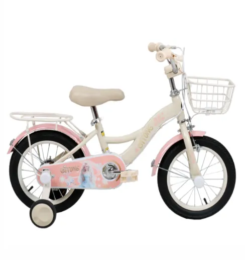 Bicicletă pentru copii cu 4 roți, 14 inch, roz, cod 2226D