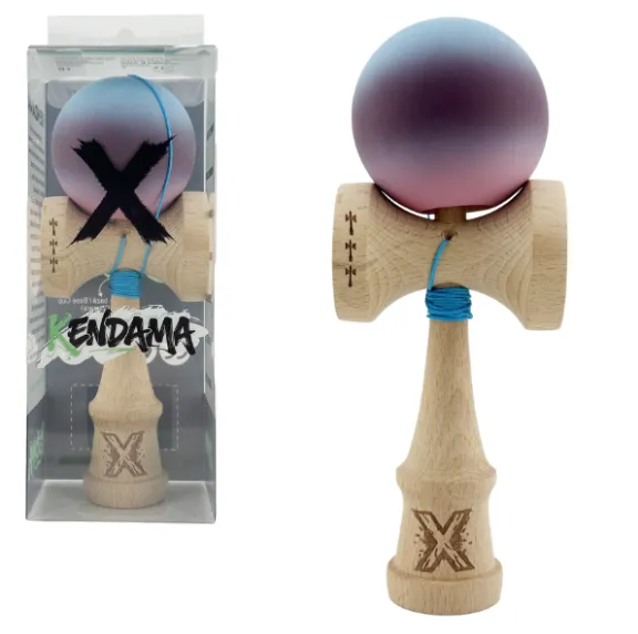 „Kendama X Original”, Profesionala, Flippy, Rulment Metalic, Ața 55 cm, Cupe Mari, 7 x 6 x 18 cm, gradient albastru-mov