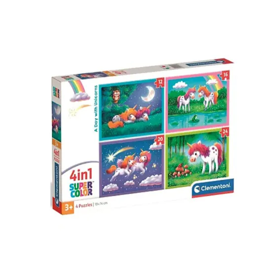 Clementoni Puzzle 4 in 1 O zi cu unicorni 2025 (21740)