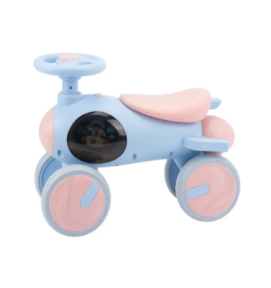 Bicicletă pentru copii fără pedale cu 4 roți, cu lumină și sunet, roz/albastru, cod 990203