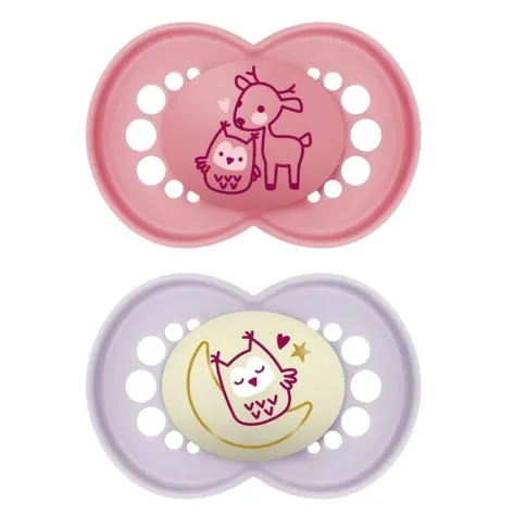 Suzeta ortodontica din silicon MAM Original Day and Night Planet Love Girl (6+ luni), 2 buc.