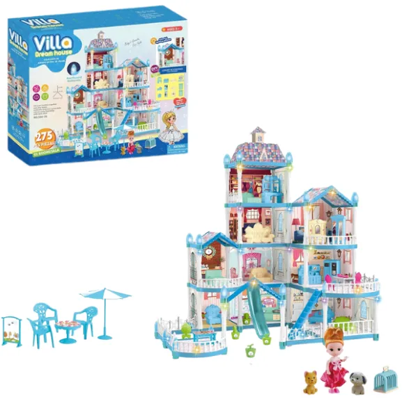 Căsuță pentru păpuși „Vila Visurilor” + accesorii, cu iluminare de noapte, 275 elem.