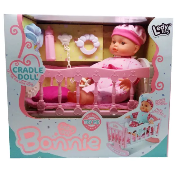 Păpușa vorbitoare Bonnie cu pătuț, 30 cm