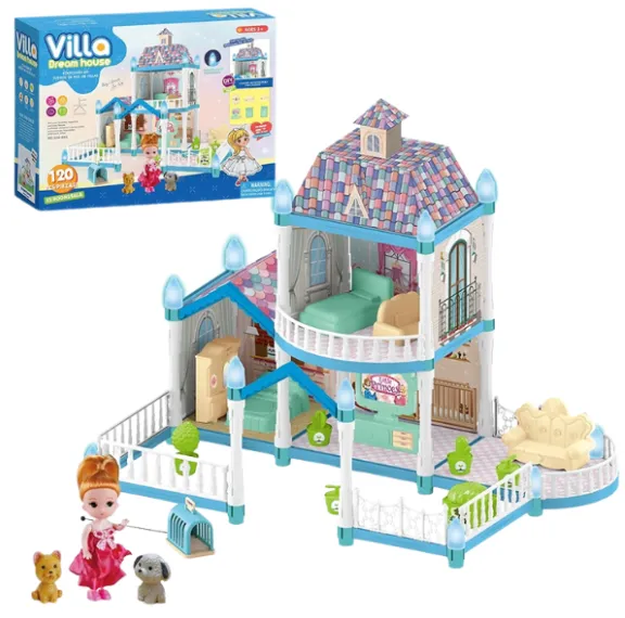 Căsuță pentru păpuși „Vila Visurilor” + accesorii, cu iluminare de noapte, 120 elem.