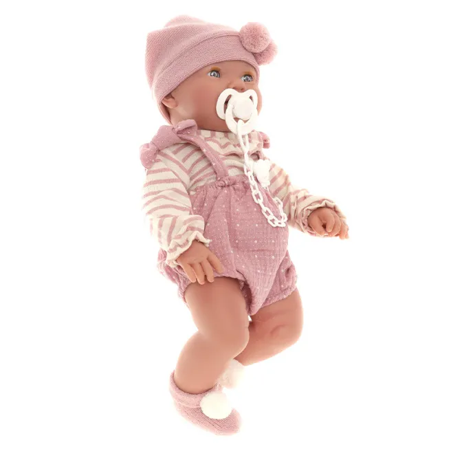Păpușa bebeluș Mia Pipi in haine roz, cu plapuma 42 cm, cod 48313