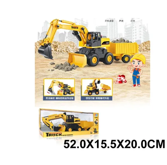 Tractor excavator cu remorca cu inertie,cu sunete si lumini