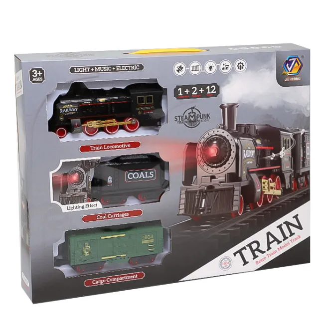 Jucărie Tren retro cu lumină, sunet și cale ferată ovală, cod 832042