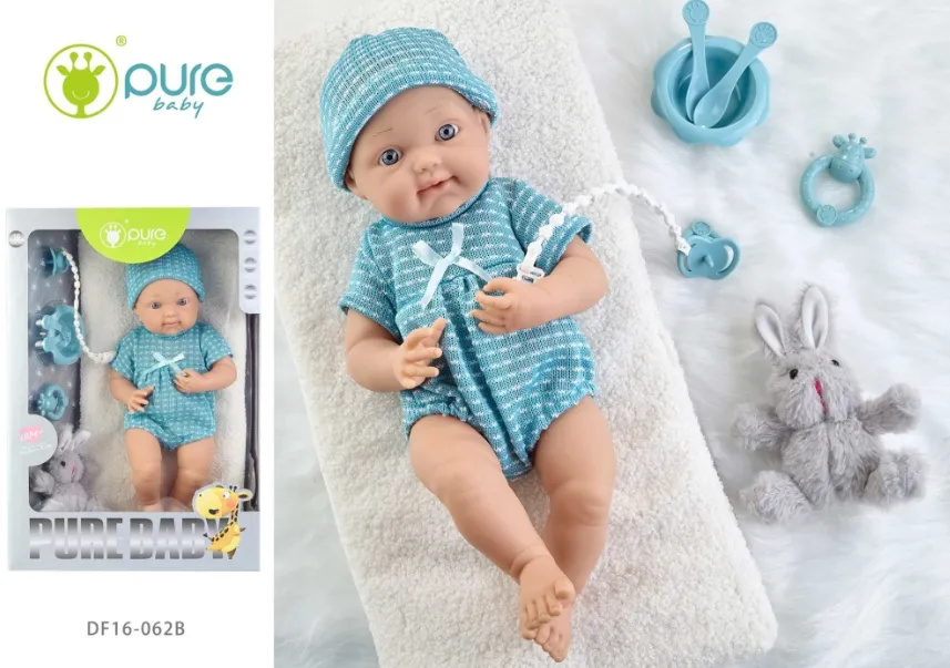 Păpușă vinil „Pure Baby” 40cm cu accesorii, albastră DF16-062B
