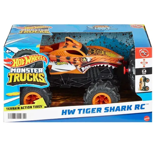 HOT WHEELS MONSTER TRUCK SHARKS VS DINOS MASINA CU TELECOMANDA TIGER SHARK CLIMBER, MTJFR39