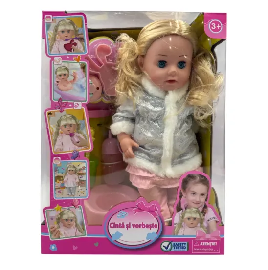 Papusa Amelia 35cm cu accesorii, vorbeste in limba romana