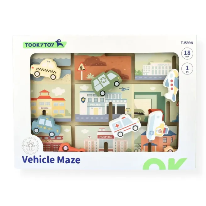 TK Puzzle cu vehicule labirint din lemn, cod 60632