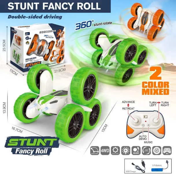 O mașină de cascadorii cu lumini, muzică, joystick și o brățară de ceas cu telecomandă, alimentată de baterii, XJD575-92