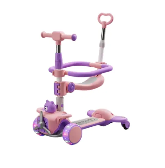 Trotinetă pentru copii 6 în 1 cu scaun, mâner parental, roți luminoase și muzică, roz, RTM Scooter (91238)