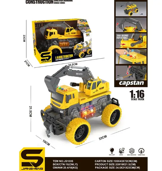 MASINA EXCAVATOR CU SUNET SI LUMINI (INSTRUCTIUNE IN ROMANA) 72087