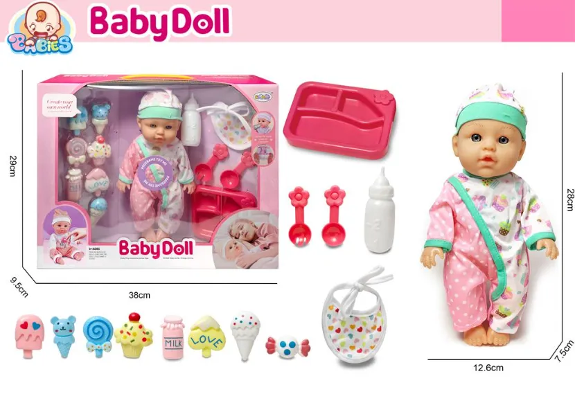 Păpușă 30cm cu sunet și accesorii, în salopetă L-2403S