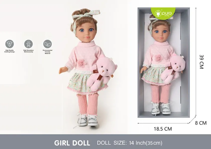 Păpușă Pure Baby, 35 cm, roz, DF14-052A