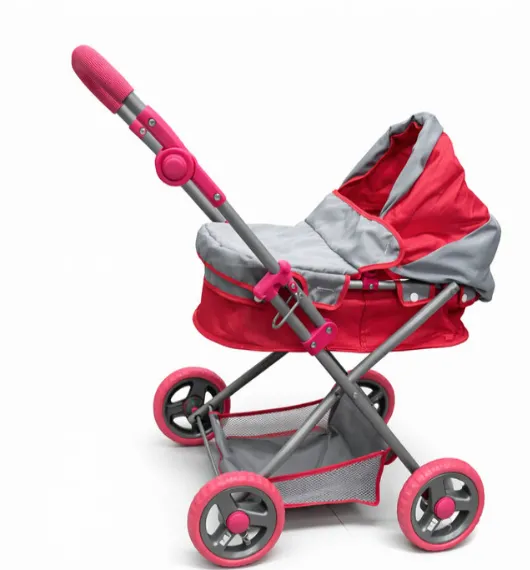 Carucior pentru papusi, metalic, roz-gri, cod 10033a