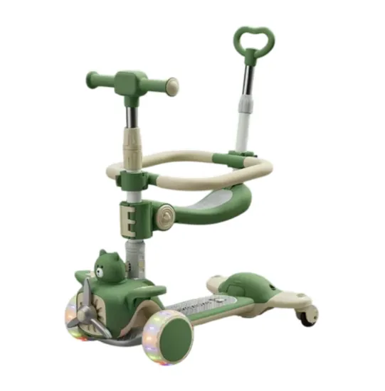 Trotinetă pentru copii 6 în 1 cu scaun, mâner parental, roți luminoase și muzică, verde, RTM Scooter (93157)