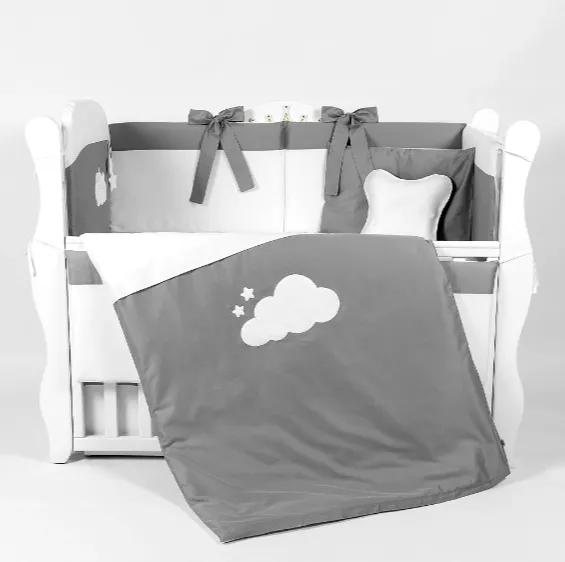 Lenjerie de patut 8 piese PM Satin Urs Gri