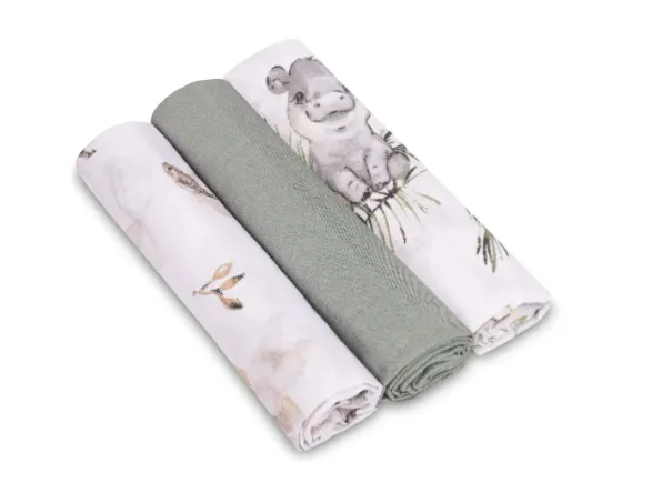 Pelinci din muselina Sensillo Grey Hippo (60x80 cm), 3 buc.