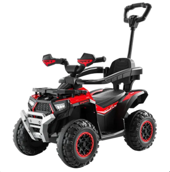 Tolocar ATV pentru copii, cu mâner parental, muzică și lumini, design sport, roșu (719369)