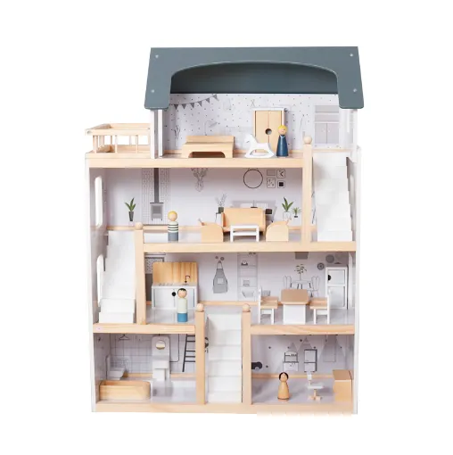 Wooden dollhouse, 61.3 x 26.4 x 77.4 cm, gray, W06A392