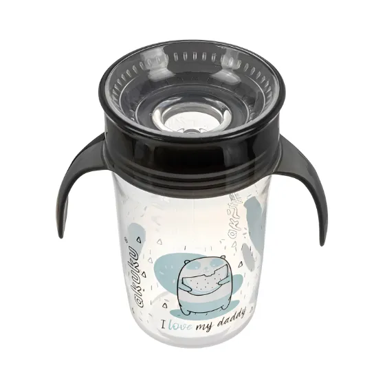 Cană anti-varsare Akuku Panda Black (9 luni +), 240 ml