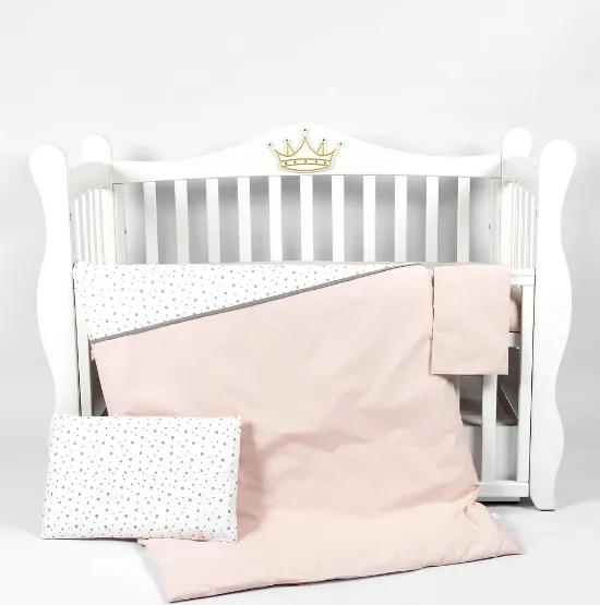 Lenjerie de pătuț PM Stele Roz (3 piese), 120x60 cm