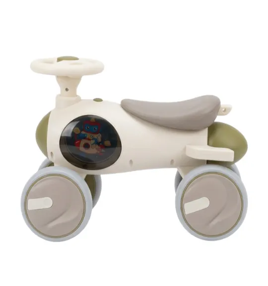 Bicicletă pentru copii fără pedale cu 4 roți, cu lumini și sunete, alb/gri, cod 990201