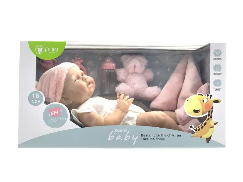 Păpușă vinil „Pure Baby” 40cm cu accesorii și plic DF16-009G