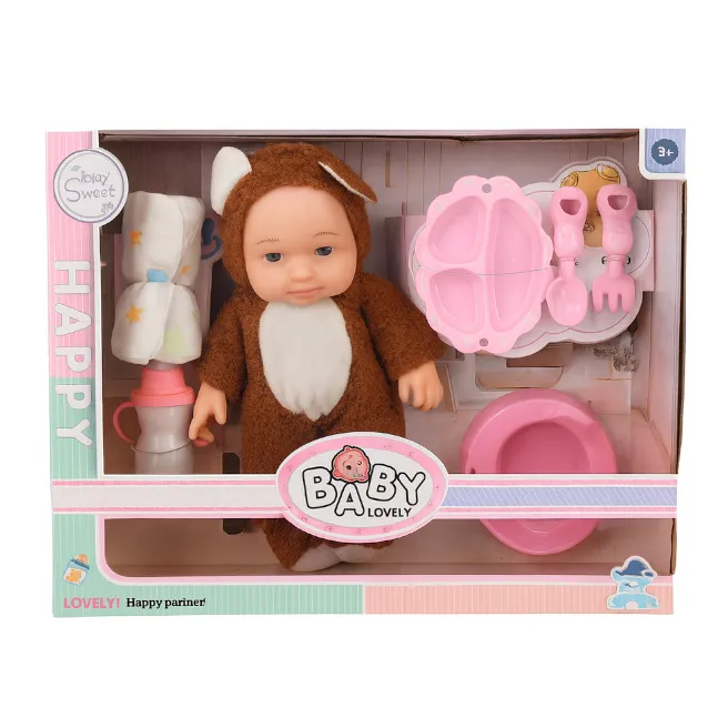 Bebelus in costum cu accesorii, maro, cod 942506