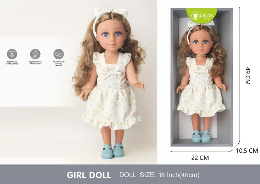 Păpușă Pure Baby, 46 cm, în rochie albă, DF18-054K