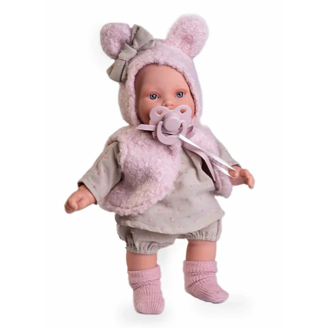 Păpușă bebeluș Kika în vestă cu urechiuși 27 cm, cod 53760
