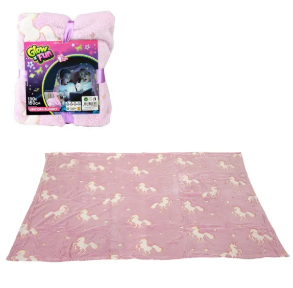 Pătură pentru copii care luminează în întuneric, cu unicorn