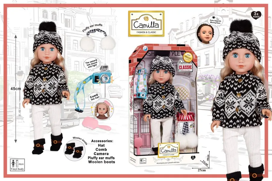 Păpușă din vinil 45 cm iarna, cu cameră foto A931E
