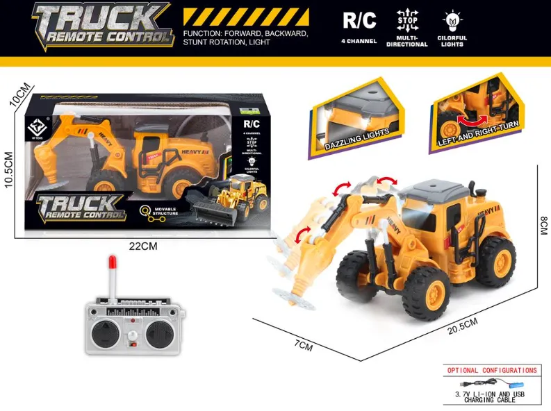 Camion-utilaj cu telecomandă, lumină, baterie