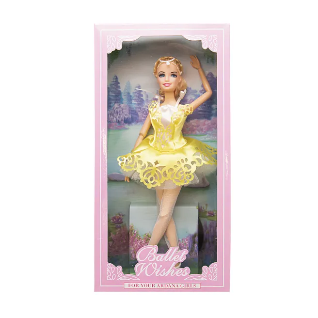 Păpușă 29 cm în vestimentație de balerină, galben, cod 492013