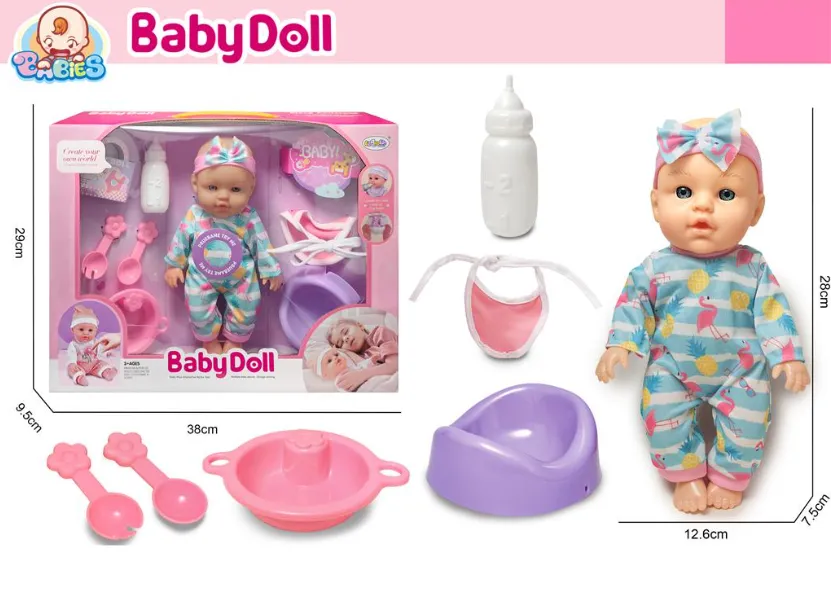 Papusa 30 cm cu sunet si accesorii, albastra L-2403J