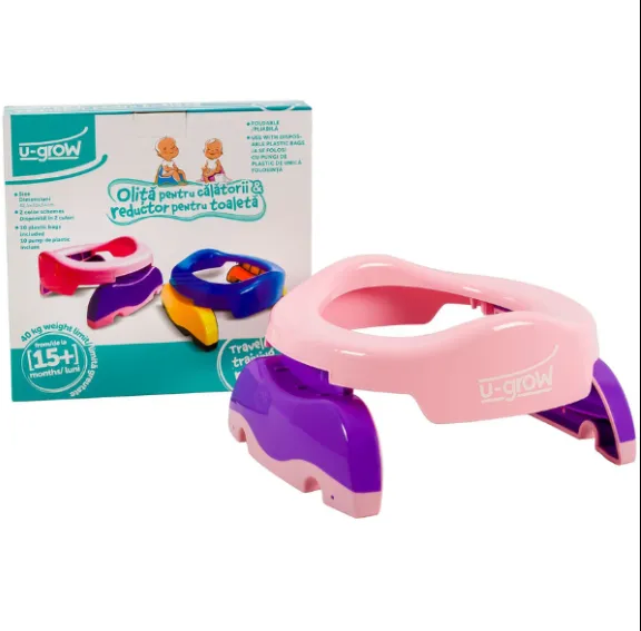 Olita portabile si 10 pungi de unică folosință, de culoare roz