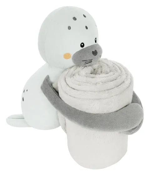 Păturică cu jucărie Kikkaboo Seally Me Grey, 70x100 cm