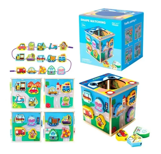 Cub interactiv din lemn cu masinute S11E006