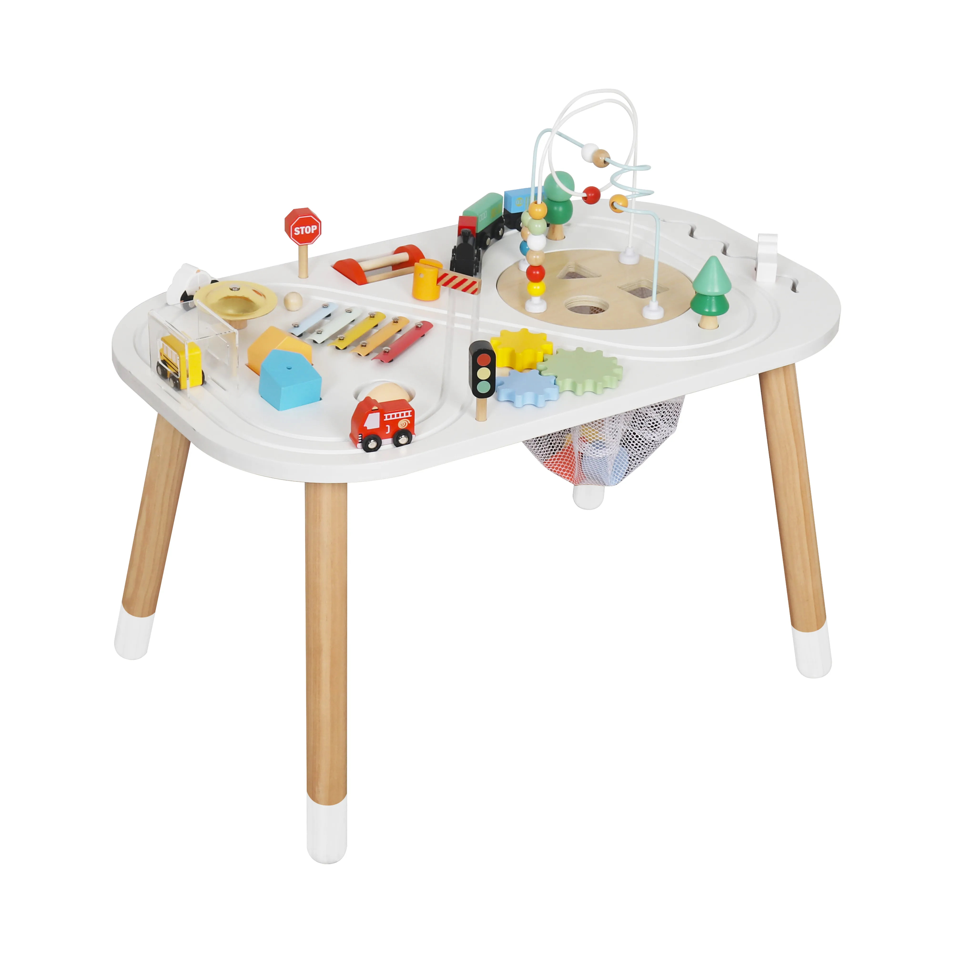 Masuta interactiva din lemn cu cale ferata si xilofon W11B318