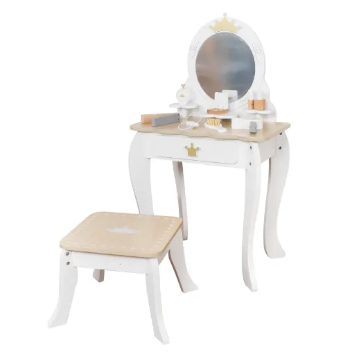 Masa de machiaj din lemn cu scaun, alba W08H206